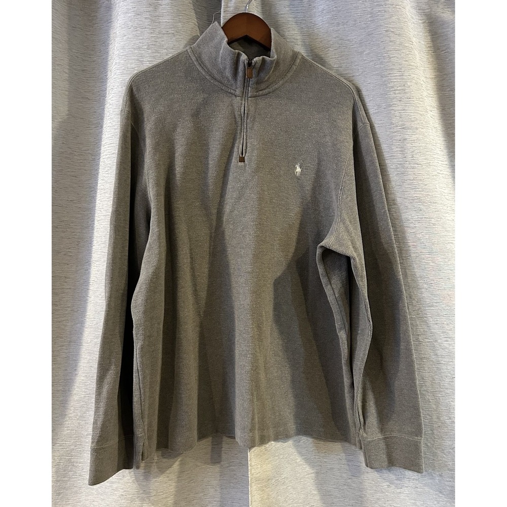 Polo Ralph Lauren Sweater Mens XL Grey Quarter Zip Preppy Pony